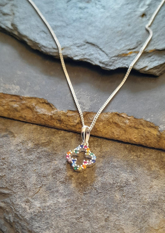 SP486BC - 10MM FOUR LEAF CLOVER MULTI CZ PENDANT