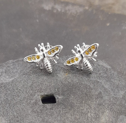 SS738B - YELLOW CZ BEE STUD 11MM