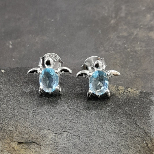 SS741B - LIGHT BLUE CZ TURTLE 8 X 7MM
