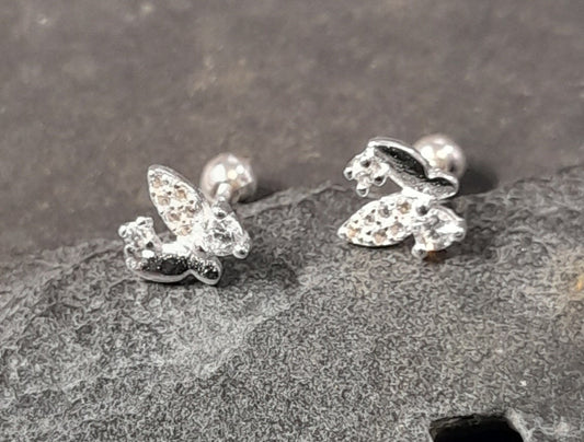 SS762B - NEW LABRET STYLE BUTTERFLY CZ STUD 5X5MM
