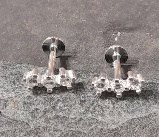 SS761B - NEW LABRET STYLE 3 CZ STUD 9MM