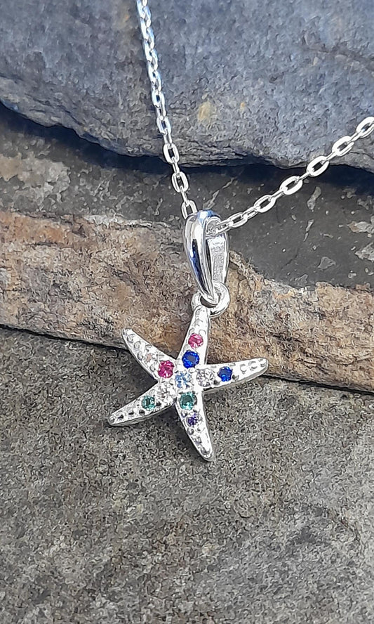 SP496BC - MULTI CZ STARFISH PENDANT 11MM